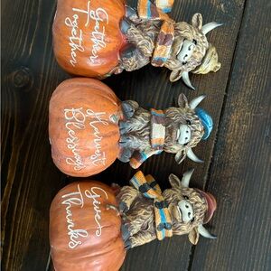 Set of Three Fall-Themed Highland Cow Figurines